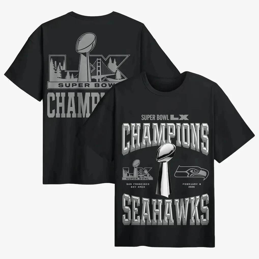 Super Bowl LX 2026 Seahawks Champion Commemorative shirt unisex Summer New men football 100%cotton Short Sleeve