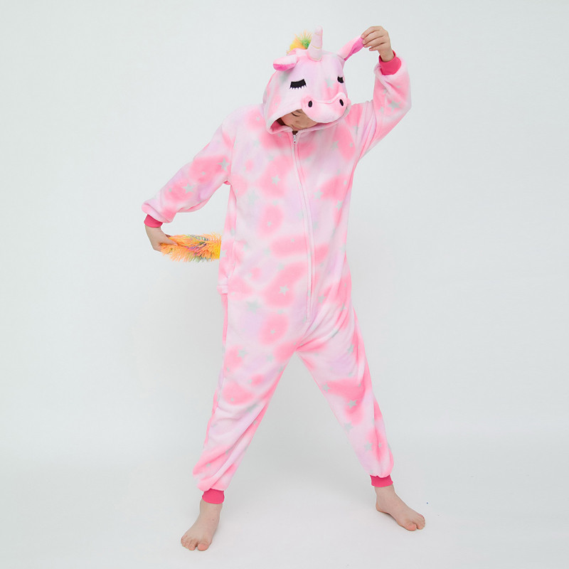 Pijama Kigurumi Adorável Unicórnio Macacão Para Crianças – Roupa De Dormir Com Capuz De Flanela Macia , De Animais Fofos