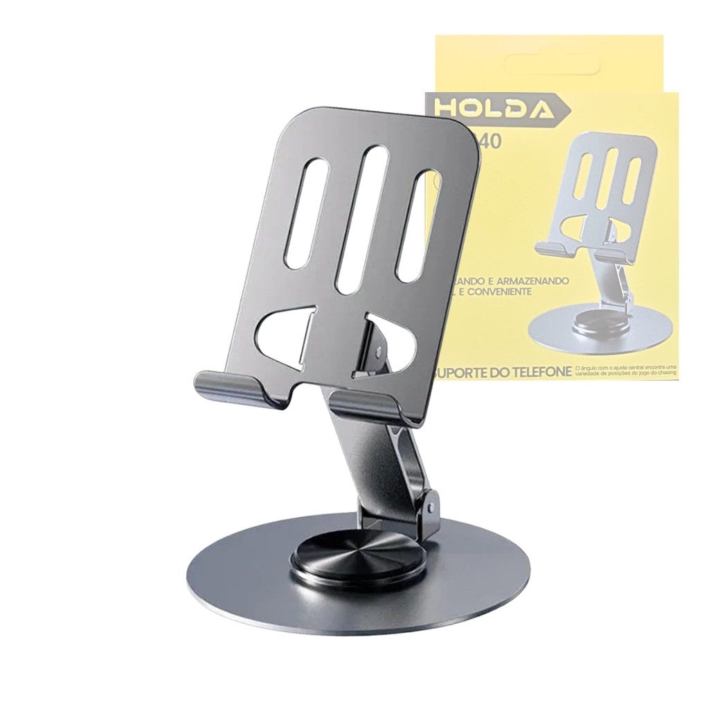 Suporte de Mesa para Celular/Tablet | Alumínio Resistente + Rotatória 360º Original Ajustável