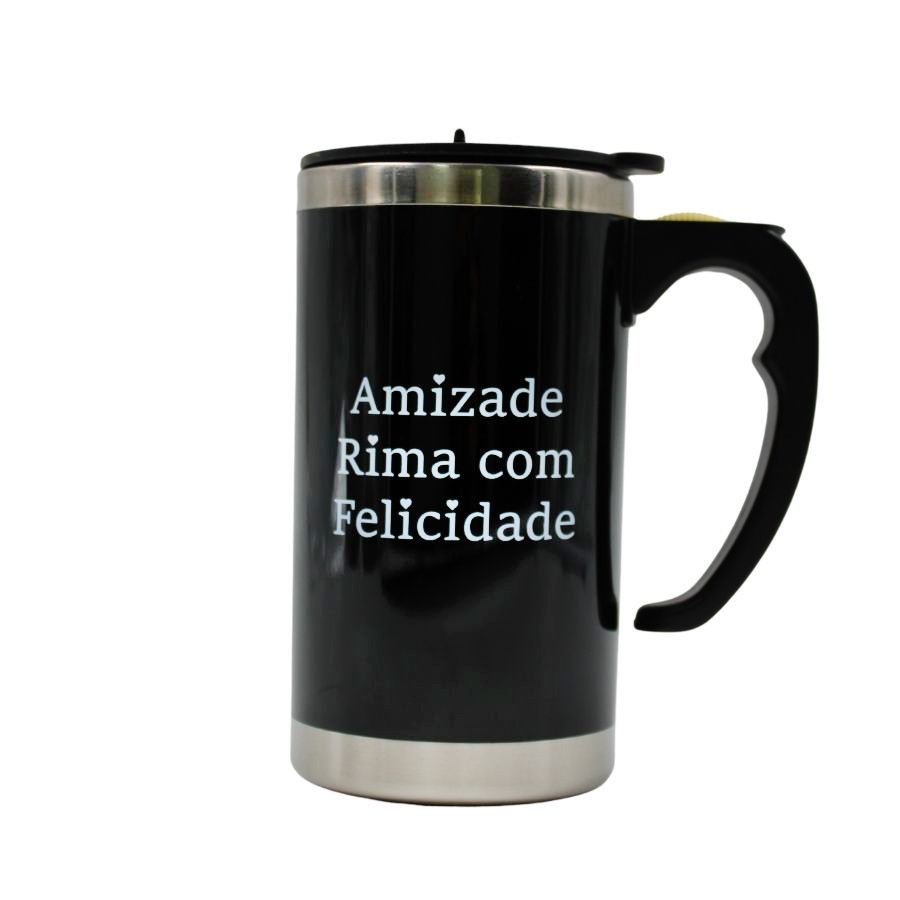 Caneca Mixer Misturadora Inox 450 ml Com Tampa A Pilha Cor:Preto