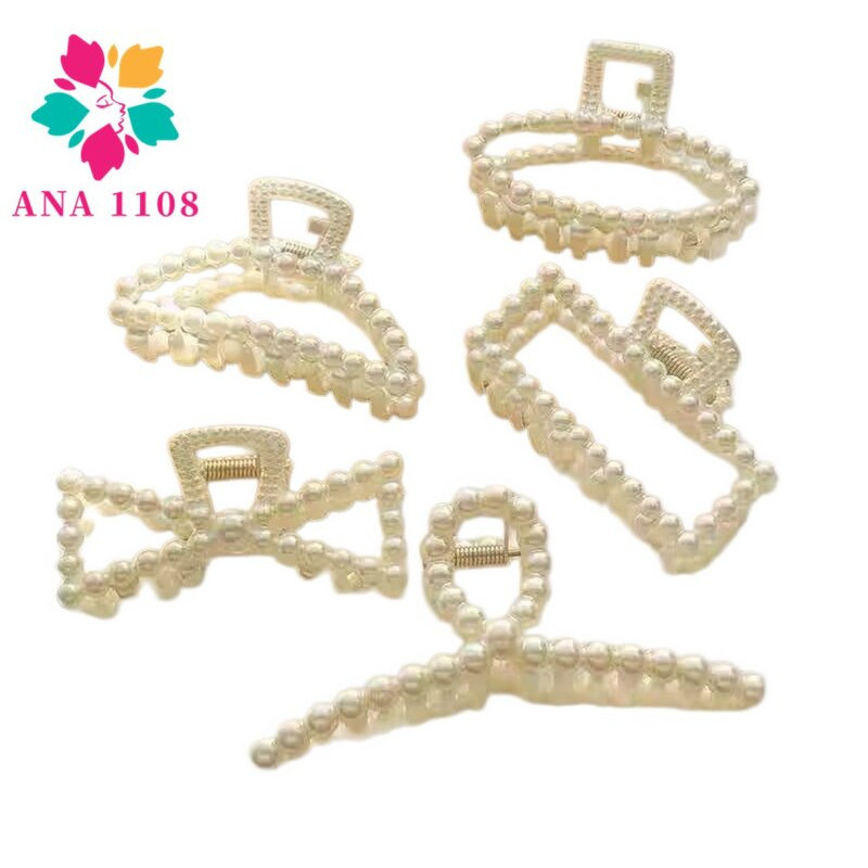 ANA 1108 KIT 4 PCS Prendedor/Piranha/Presilha  Grande de Cabelo com Detalhes de Perola