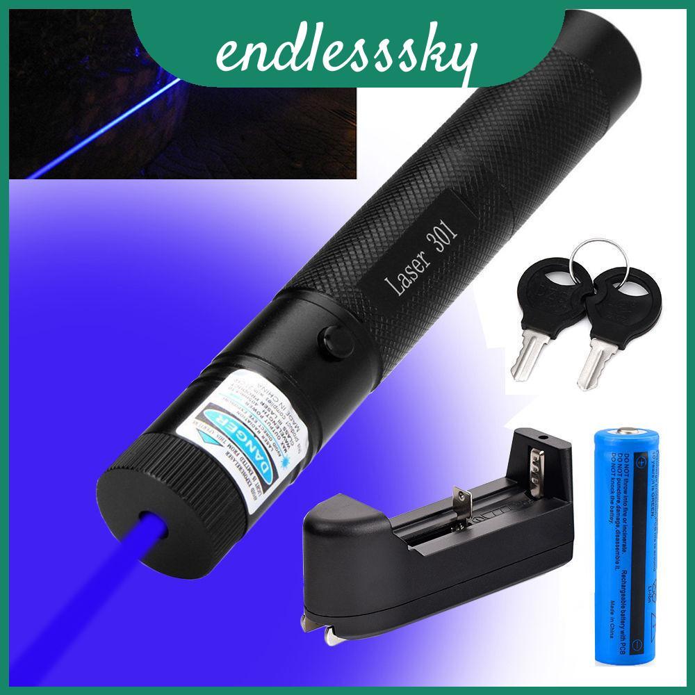 Caneta Ponteiro Laser Militar Azul Roxo 405nm Feixe De Queima + Bateria 18650 E Carregador