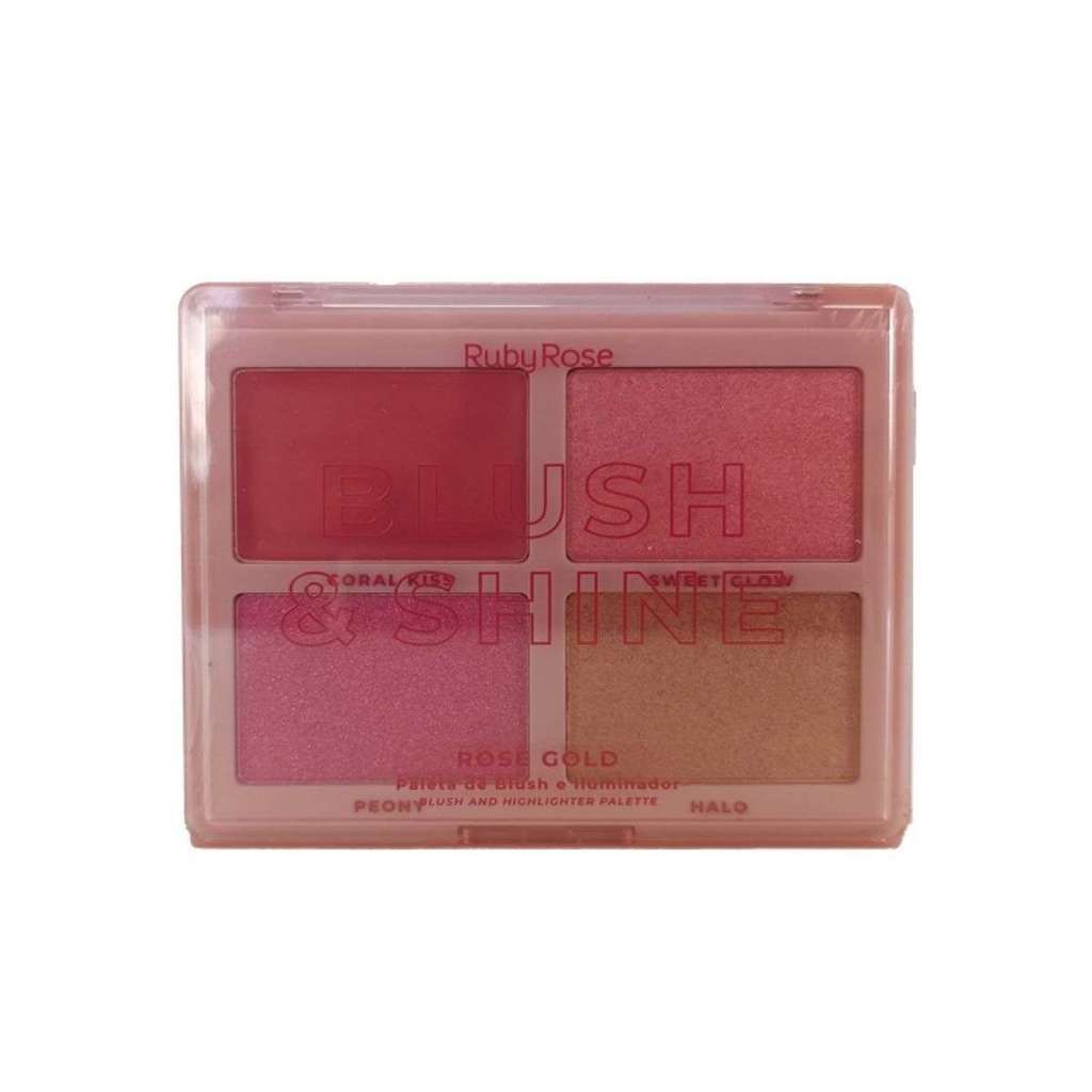 Paleta Blush e Iluminador Shine Rose Gold Ruby Rose HBM1001-1