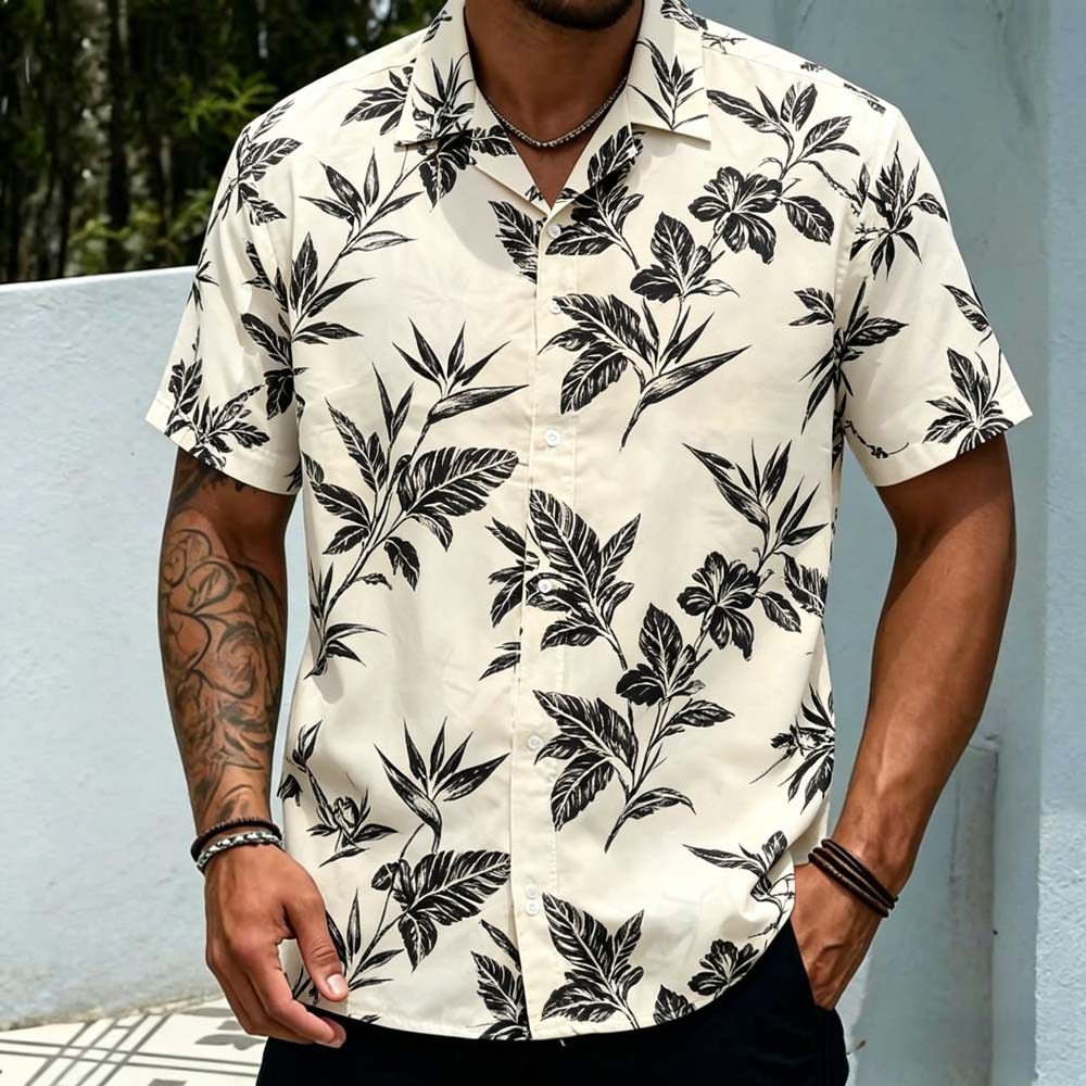 Camisa Havaiana Masculina Casual Confortável Moda Respirável Top Exótico Design Botânico Vibrações De Férias