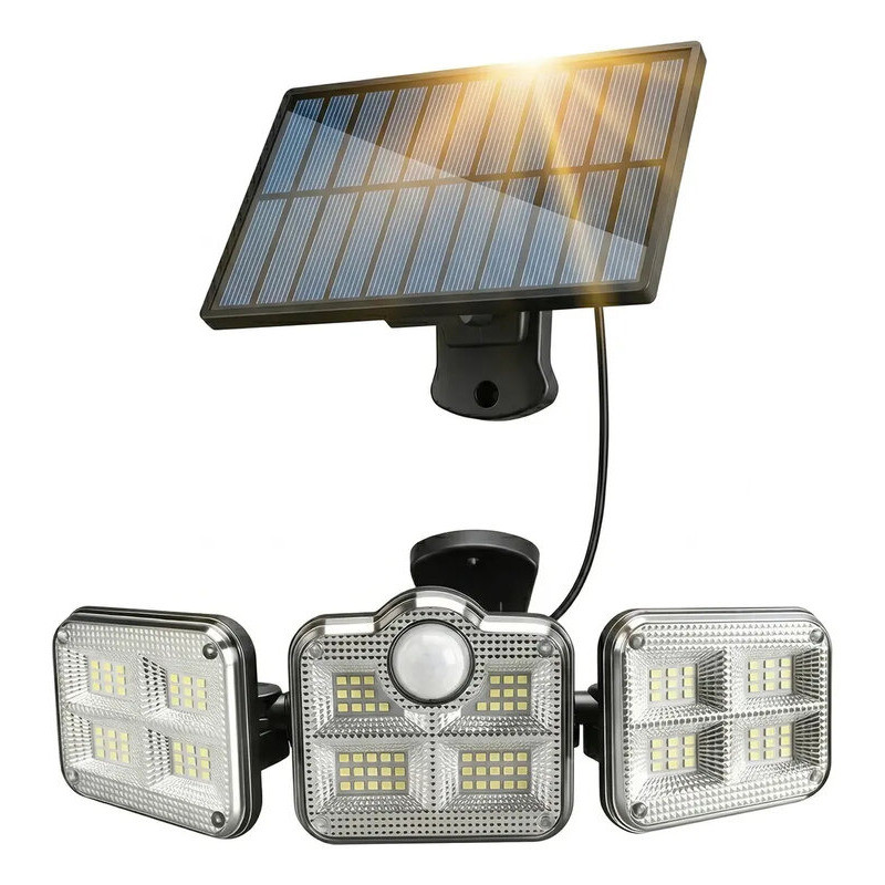 Luminária Solar LED 3 Cabeças com Sensor de Movimento Lâmpada Externa Resistente