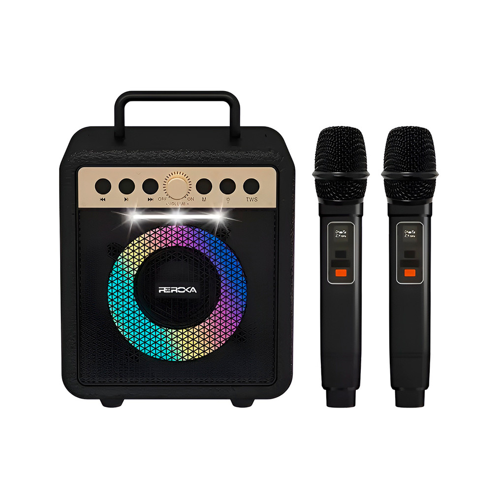 Caixa de Som 2 Microfones Karaokê Bluetooth Portátil Modelo:Preto