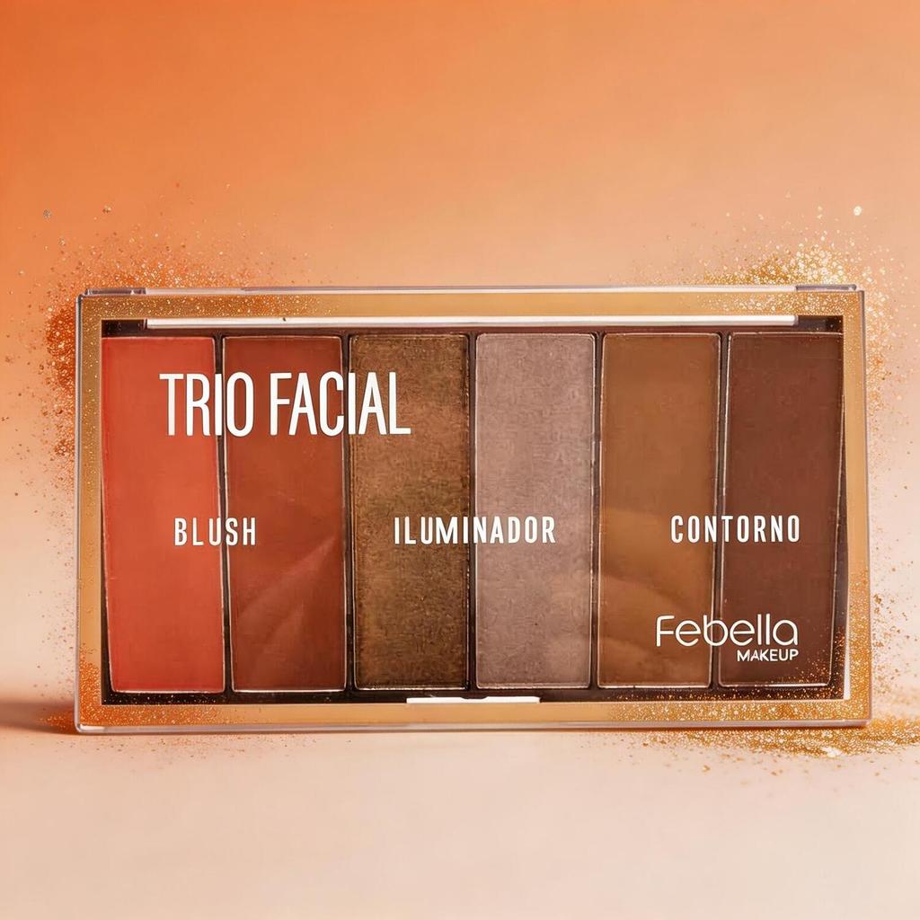 Paleta 3 en 1 Febella: Rubor, Contorno e Iluminador, Trío Facial para Maquillaje Rápido