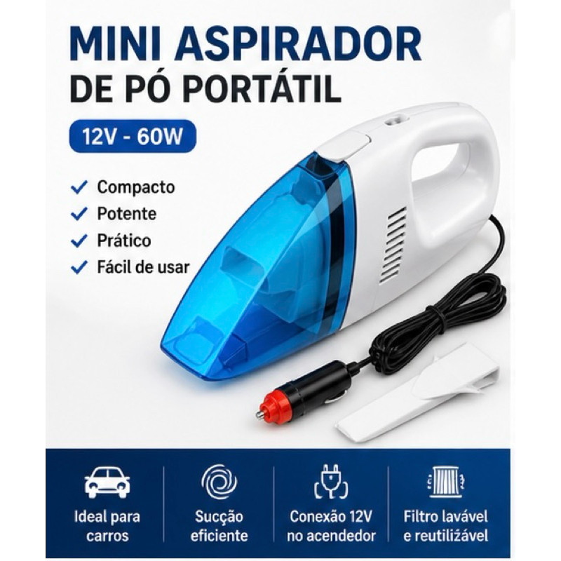 Mini Aspirador De Pó Portátil Para Carros 12v 60w Cor Branco Snel Ferramentas