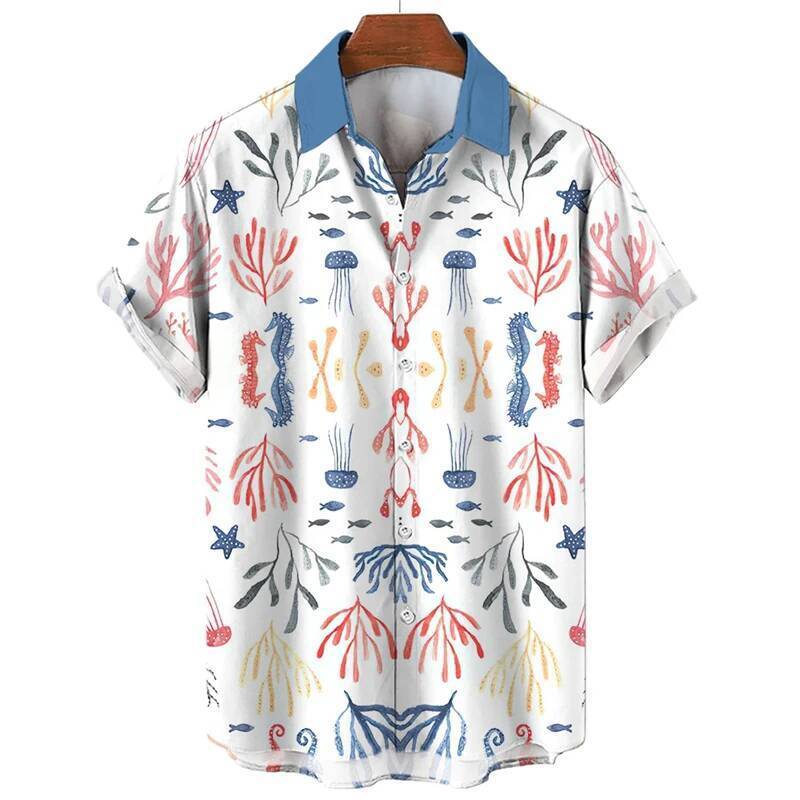Estrela Peixe Concha Animal 3D Impresso Camisas Para Roupas Masculinas Vida Submarina Cavalo Marinho Blusas Gráficas Fér