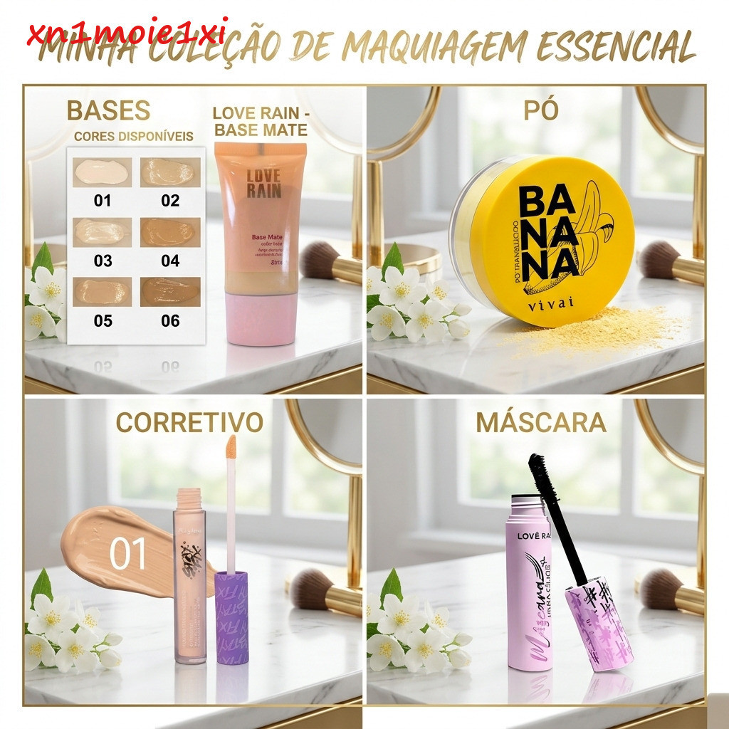 KIT Maquiagem 4 Pcs: Base Matte + Corretivo Ruby Rose + Pó Banana + Rímel Rosa Pronta entrega -xn1moie1xi