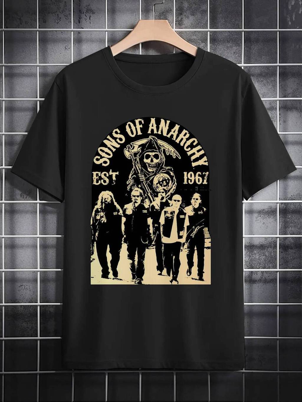 Summer New Men's Casual Crew Neck T-Shirt with Sons of Anarchy Graphic Printed Black Summer Tee Perfect