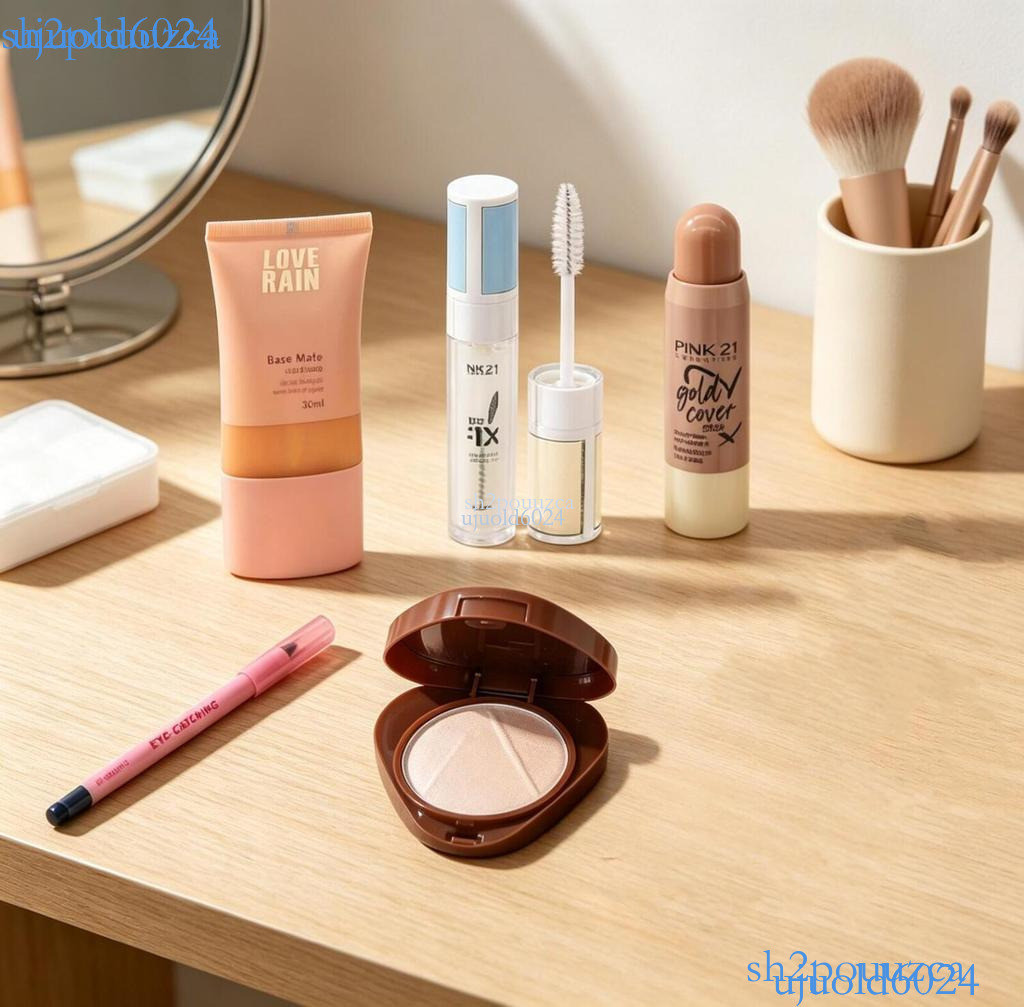 Kit Maquiagem 5 Pçs: Base + Delineador + Contorno + Iluminador + Paleta de Sombras | Kit de Maquiagem Presente Especial