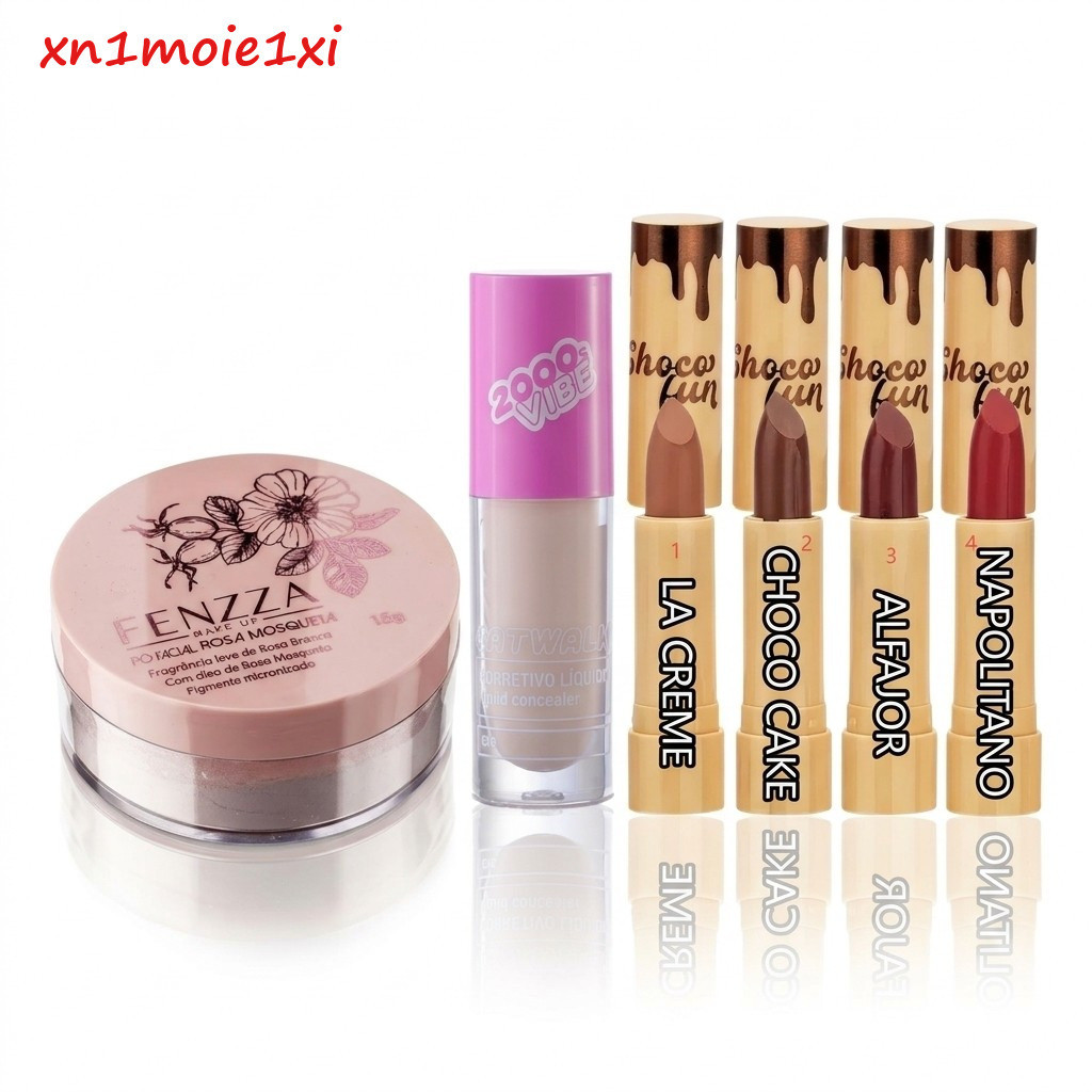 KIT Maquiagem 3 Pcs: Corretivo Ruby Rose + Pó Fenzza + Batom Choco Pronta entrega -xn1moie1xi