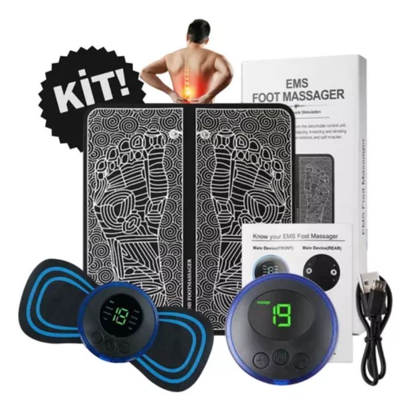 KIT MASSAGEM Massageador Elétrico Portátil EMS + Tapete Massageador Para os Pés Alívio de Dor Muscular