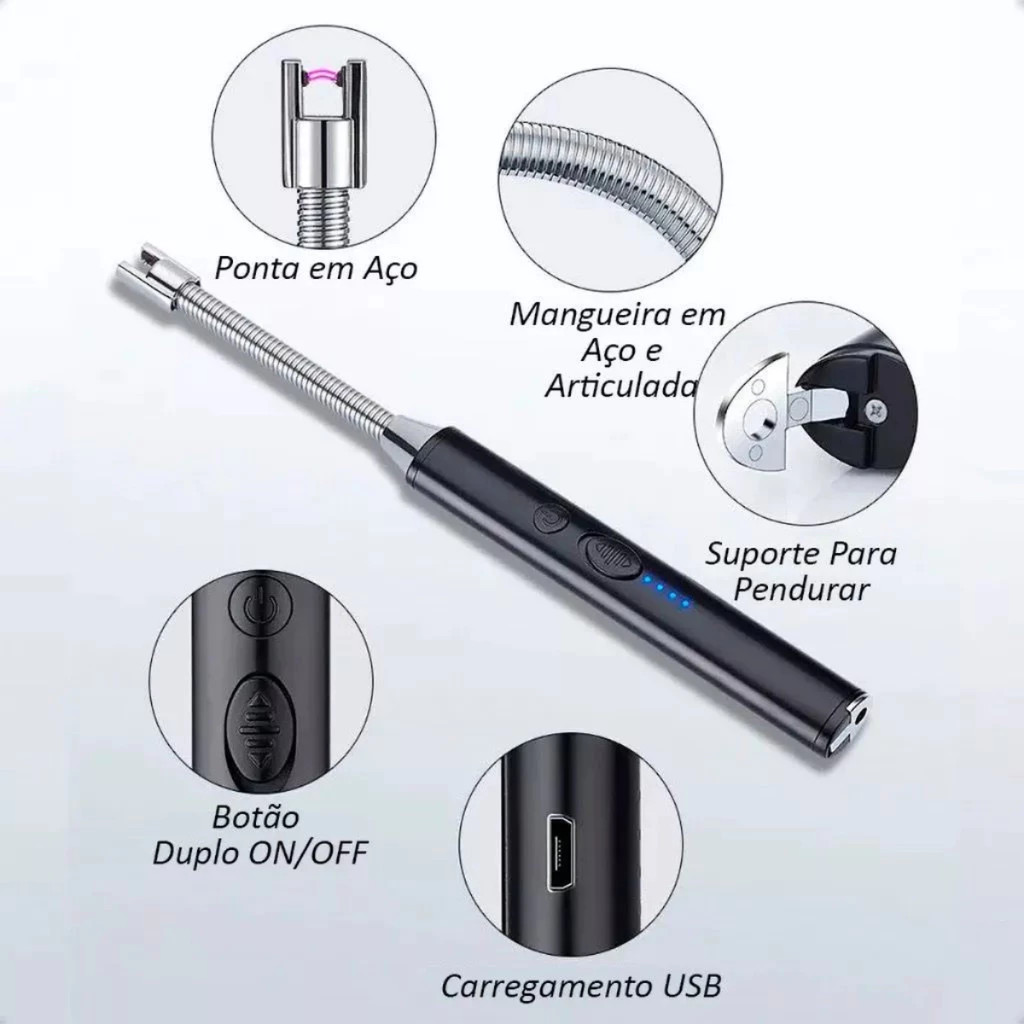 Acendedor De Fogão Elétrico Recarregável USB Plasma Arco Flexível CF-136 isqueiro Flexível AntiVento