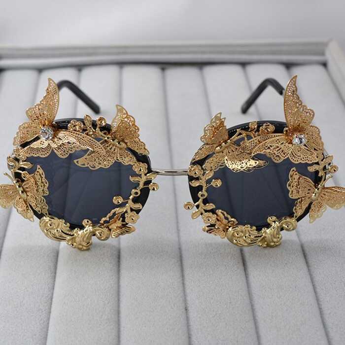 Óculos de sol dobráveis borboleta barroca óculos de sol femininos exagerados exclusivos estrela rua tiro óculos de sol