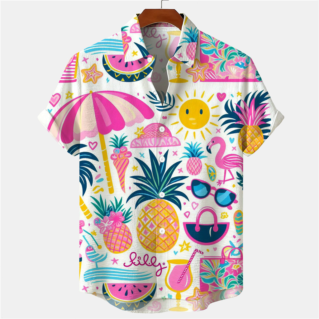 Camisa Barong Vintage Estilo Havaiano Planta Oceano Elemento Impresso Topo casual Verão De Manga Curta Agora