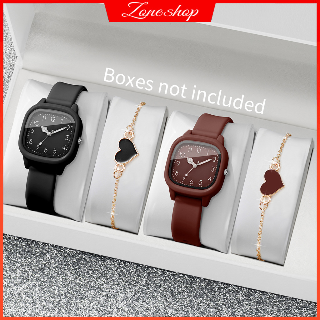 2/4/Pçs/Set Moda Numeral Árabe Dial Mulher Relógios De Quartzo Pulseira De Silicone Conjunto De Jóias Meninas Relógio (S em Oferta na Shopee