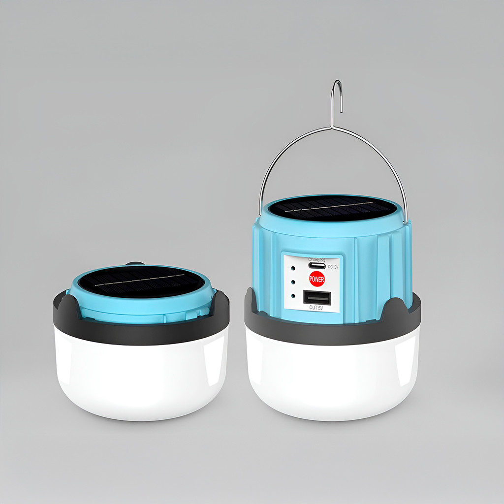 JS Lanterna Recarregável Estilo Lampião USB Solar Iluminação Cor:Azul