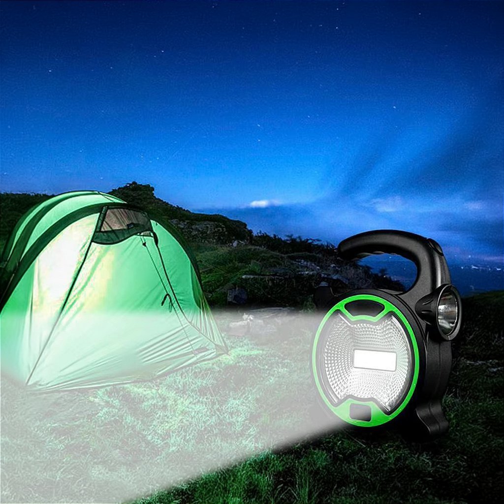 Lanterna Farol Holofote LED COB Recarregável USB – Iluminação Potente para Camping e Atividades ao Ar Livre