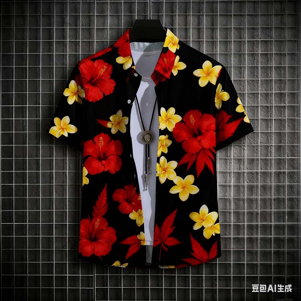 Camisa Havaiana Masculina Estampa floral Manga Curta Moda Respirável Camiseta Praia Férias Para Homem