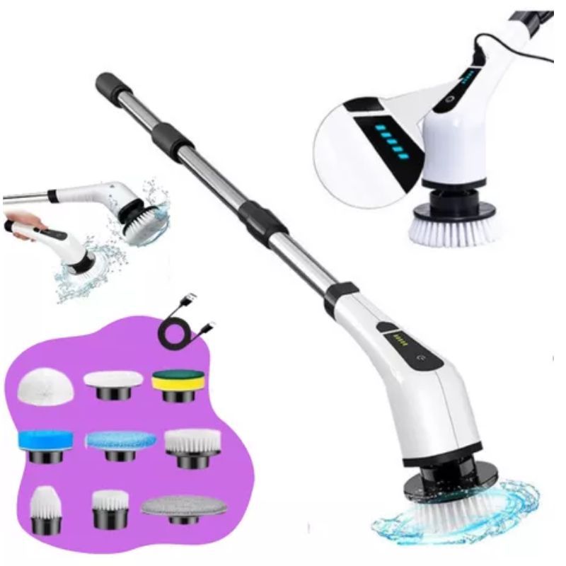 Escova de Limpeza Elétrica Rotativa Esfregão Multiuso Cabo Extensível Bivolt (9em1)