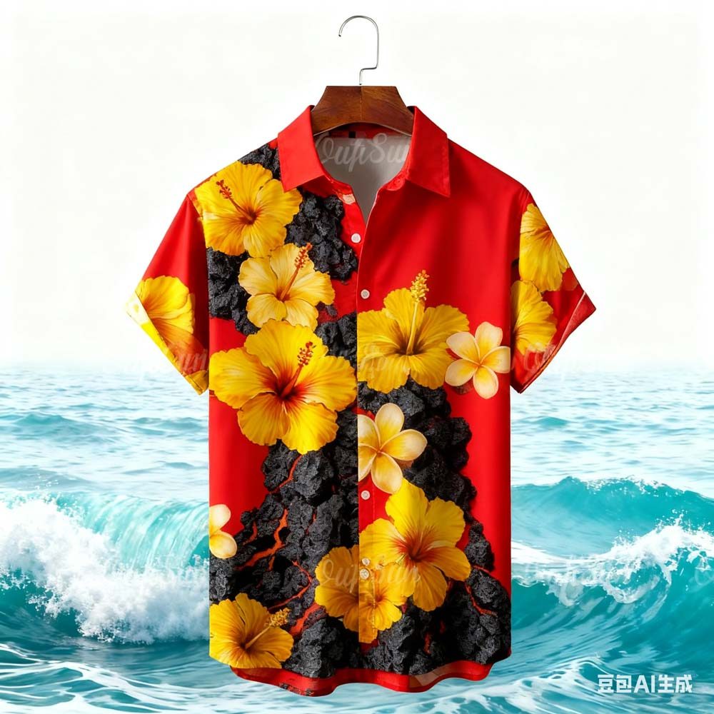 Camisa Havaiana Masculina casual De Férias Para Homens tropical floral Impressão Manga Curta Moda Respirável Camiseta 04