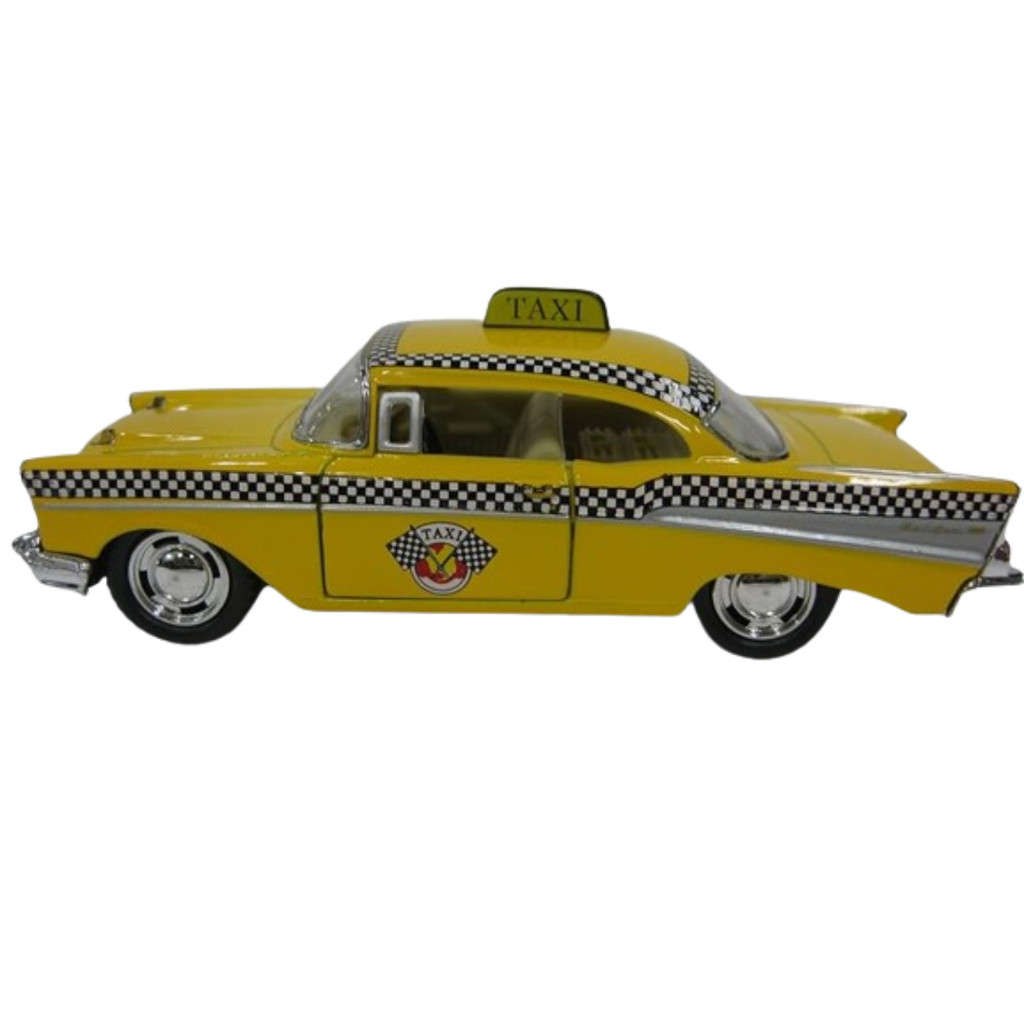 Carrinho de Ferro de Coleção Miniatura Chevrolet Bel Air Ano 1957 Taxi Antigo Americano Vintage Retro