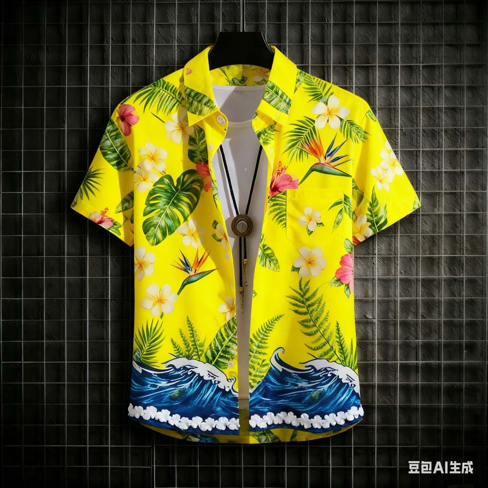 Camisa Havaiana Masculina Com Estampa De Planta tropical Manga Curta Moda Respirável Camiseta casual De Férias Para Home