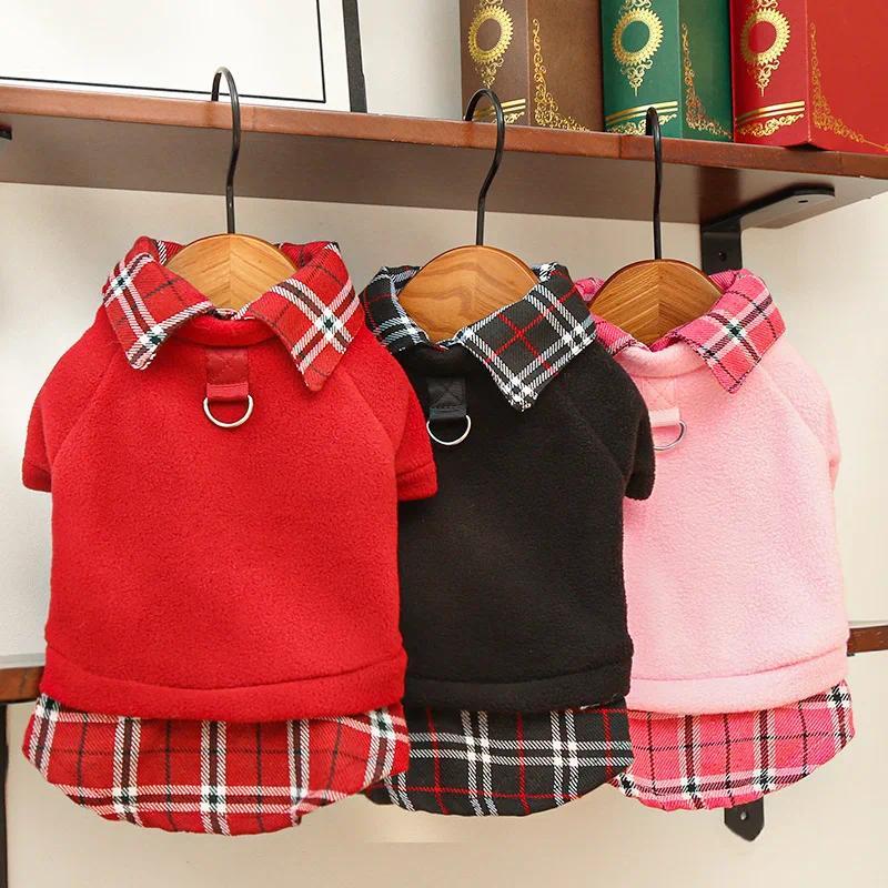 Polo Roupas Para Cães Sólido Xadrez Cão Hoodies Pequenos Inverno Quente Casaco Velo Filhote De Cachorro Moletom Chihuahu — imagem 2 de 2