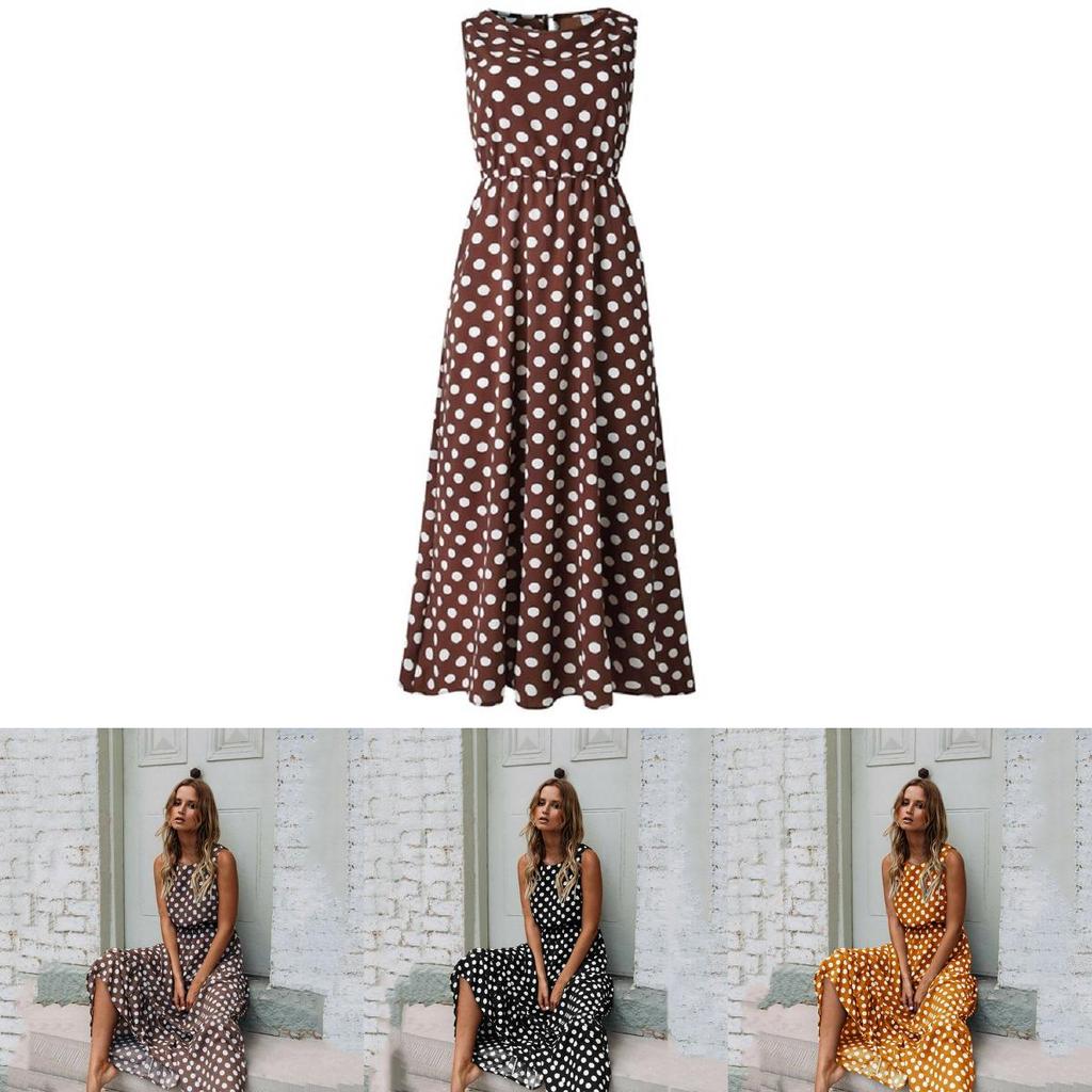 Vestido Maxi Feminino Chique De Bolinhas Sem Mangas Trabalhado Para Estilo De Verão Esforço em Oferta na Shopee