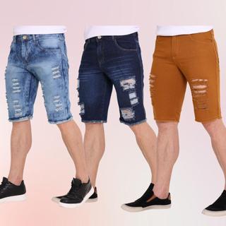 Kit 3 Bermuda Jeans rasgados Shorts Masculinos Alta Qualidade Com Elastano Sport Loja de Fábrica