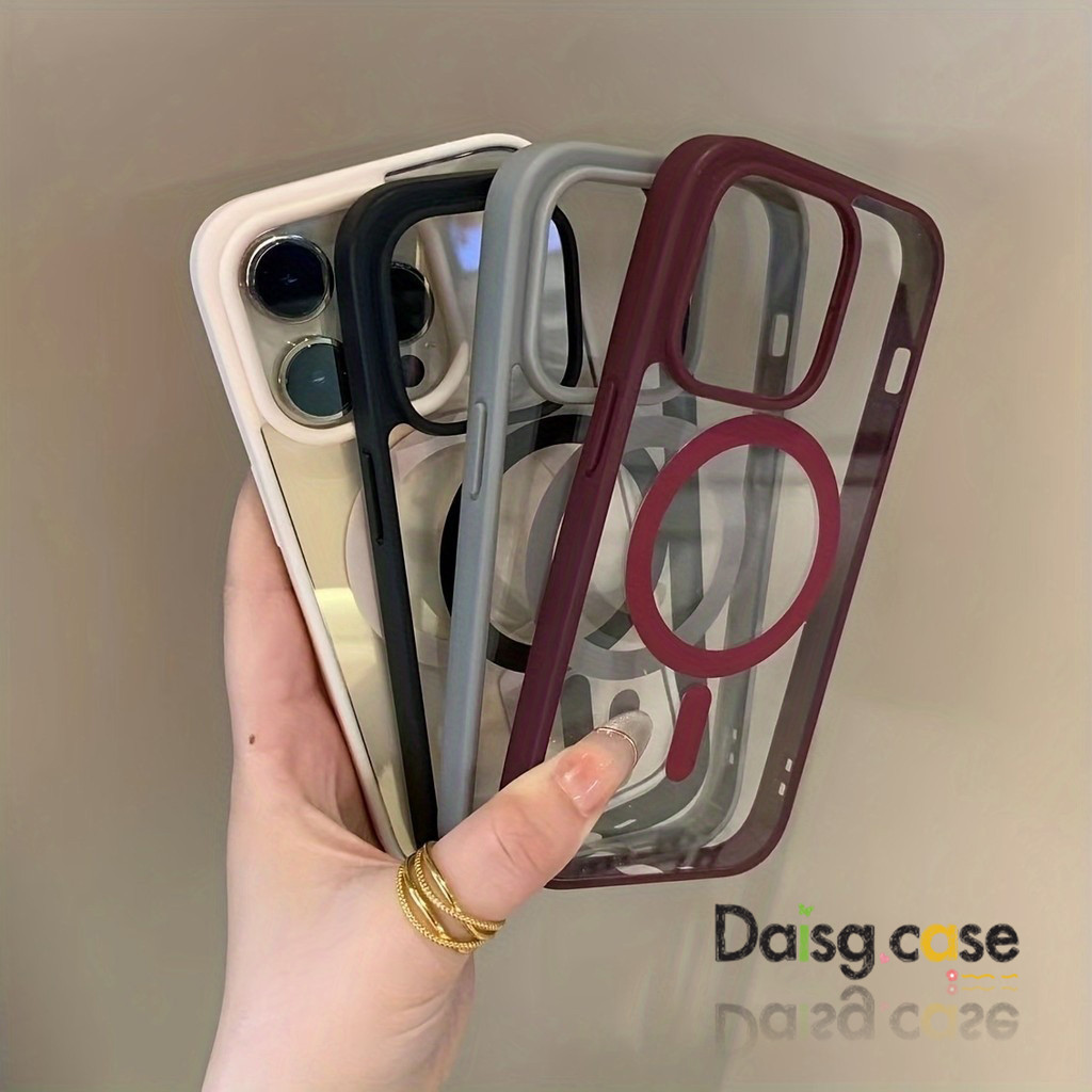 Capa Rígida De Acrílico Transparente Fosca Com Carregamento Sem Fio Magnético Compatível iPhone15 16 13 12 11 14 celular