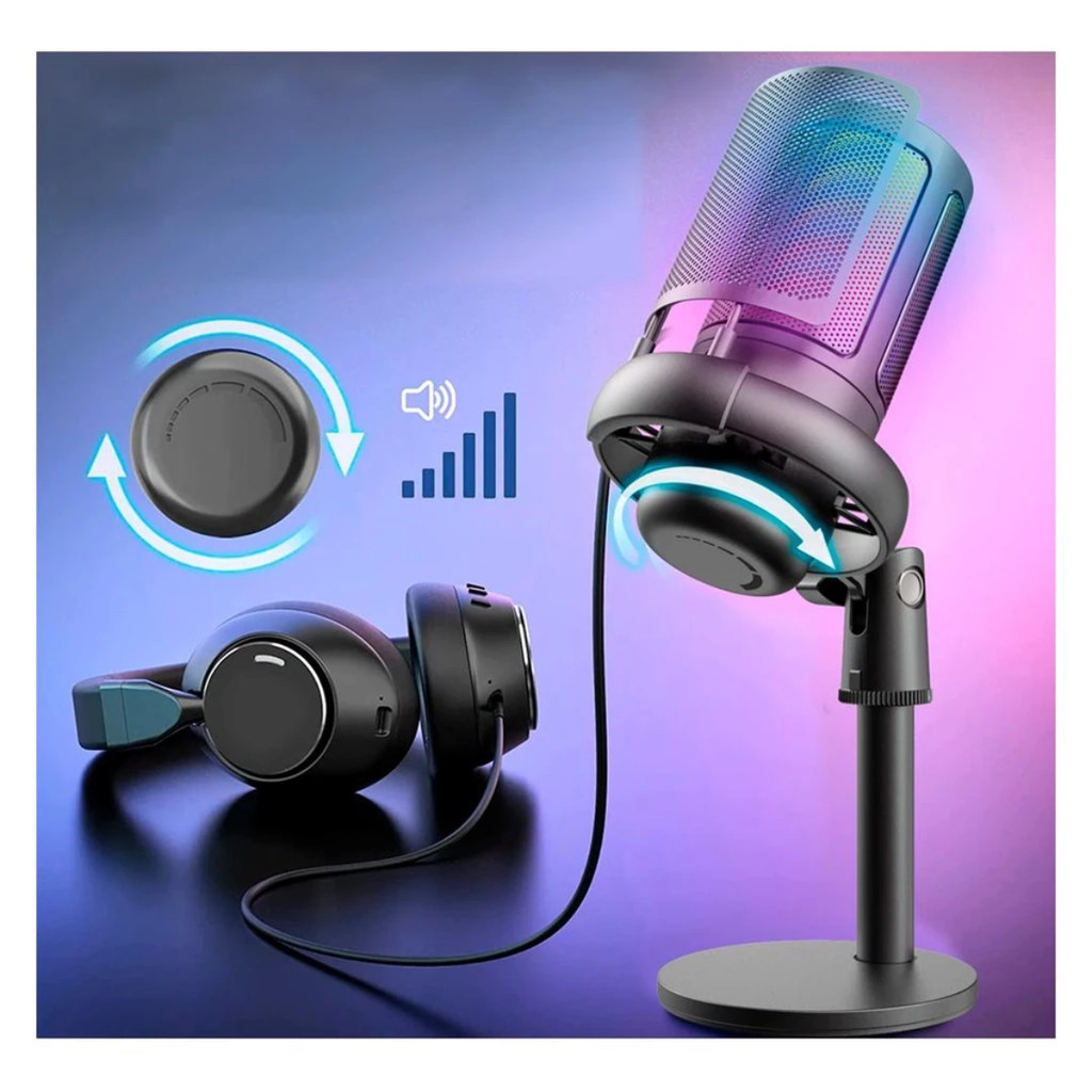 Microfone Condensador Gamer LED RGB Gravação Podcast Kapbom KA-8759