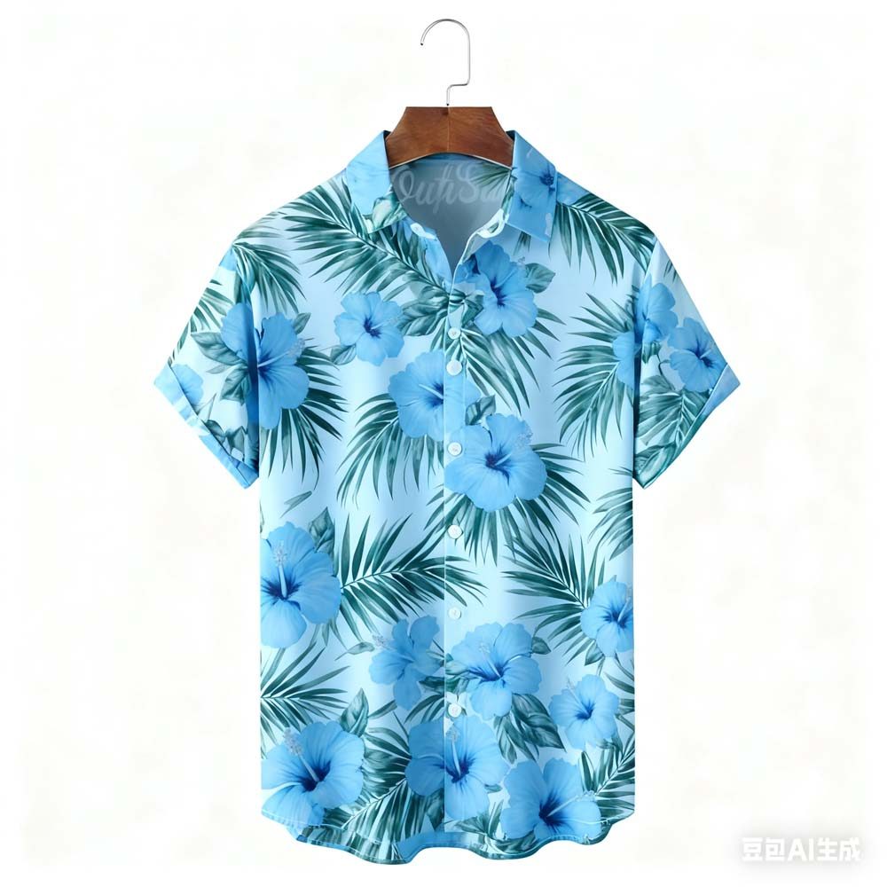 Camisa Havaiana Masculina casual Férias tropical floral Impressão Manga Curta Moda Camiseta 01
