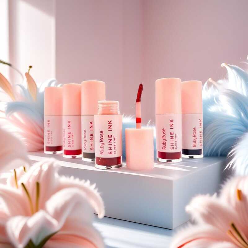 Gloss Tint Ruby Rose Shine INK Linha Rosa HBL6600-Batom Gloss de Longa Duração-Manteiga de Cacau Coco Melu