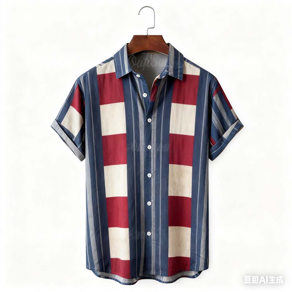 Camisa Masculina De Manga Curta Com Estampa De Grade Preta E Branca – Combinação Clássica De Cores Para Estilo Atemporal