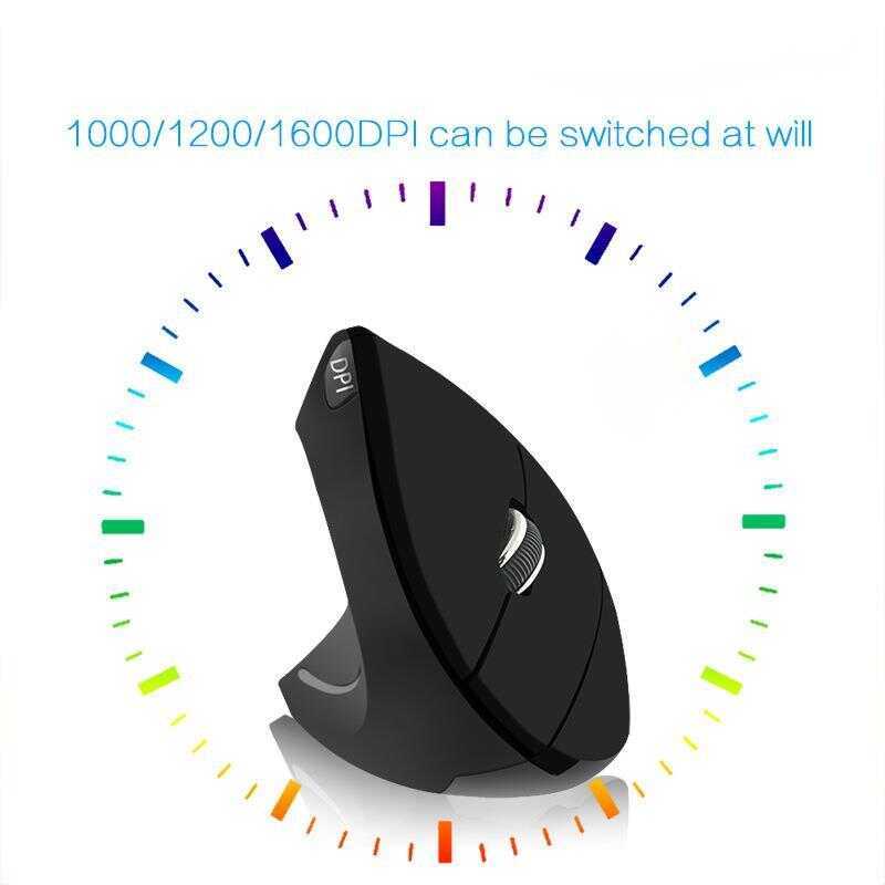 Mouse Sem Fio Vertical Ergonômico Para Canhotos Recarregável De 2000 DPI Ajustável PC Laptop Notebook