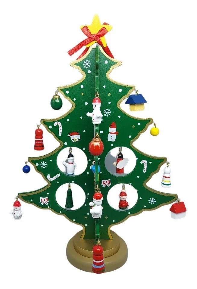 Enfeite Arvore De Natal De Madeira + Enfeites Natalinos 20cm
