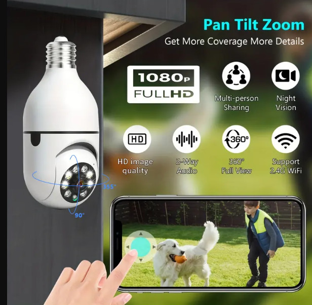 1 UNIDADE - Câmera Lâmpada de Segurança Vigilância IP Wi-Fi 360° Visão Noturna FullHD Bivolt