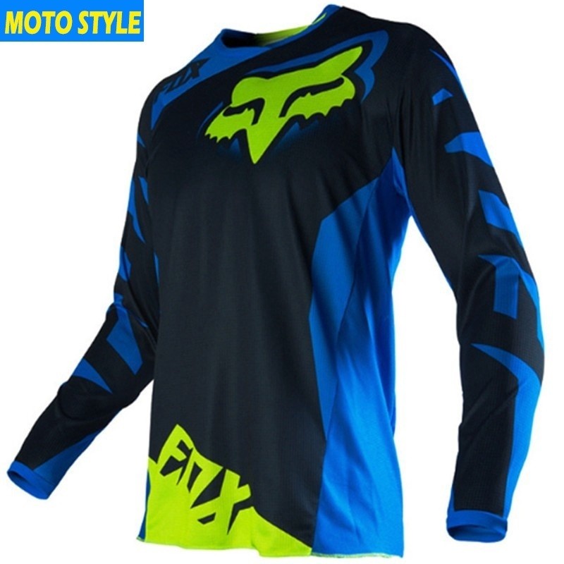 FOX Verão Masculino Mangas Compridas Azul Downhill Equitação Terno Mountain Bike Qui-Secagem Camiseta Estilo Moto Casual