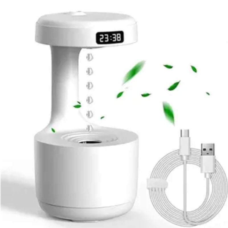Umidificador Gravidade LED com Relógio Digital Branco