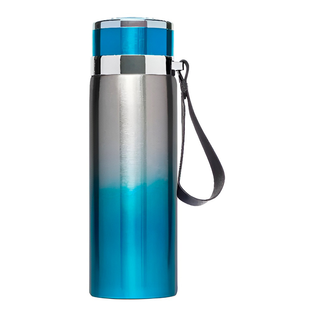 JS Garrafinha Térmica Aço Inox 1L Água Gelada Quente C/ Vedação Academia Trilha Cor:Azul com Prata