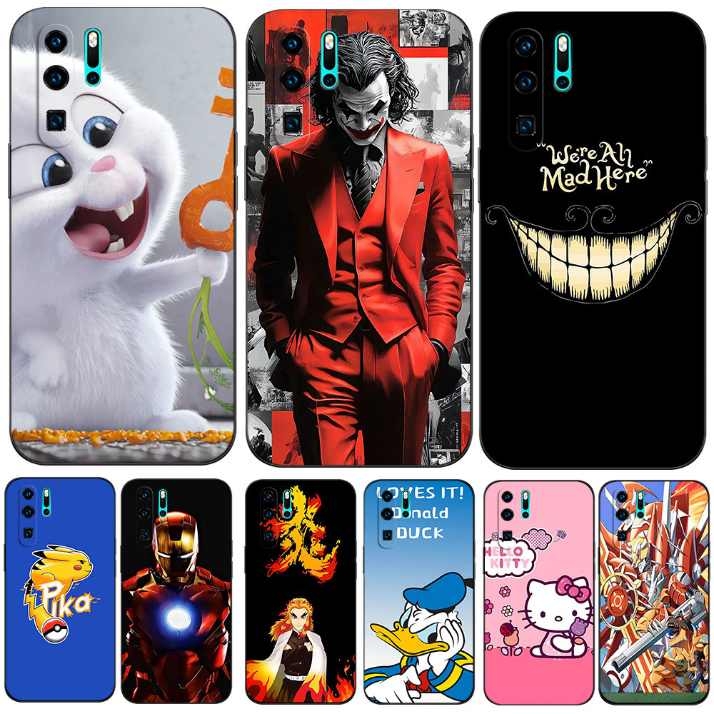 Capa Para Huawei P30 Pro Caso Silicone De Telefone Preto Tpu Bonito Bola De Neve Pikachul Terno Vermelho Coringa