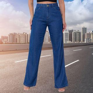 Calça jeans feminina balao de pernas largas e cintura alta, oferta especial direto da fábrica