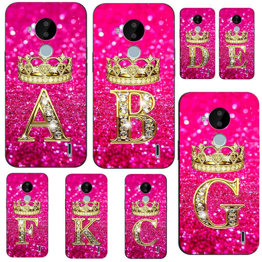 Caso Para nokia c30 Telefone Capa Traseira Silicone Macio Preto Tpu Rosa Diamante Abcdefw Coroa Letras em Oferta na Shopee