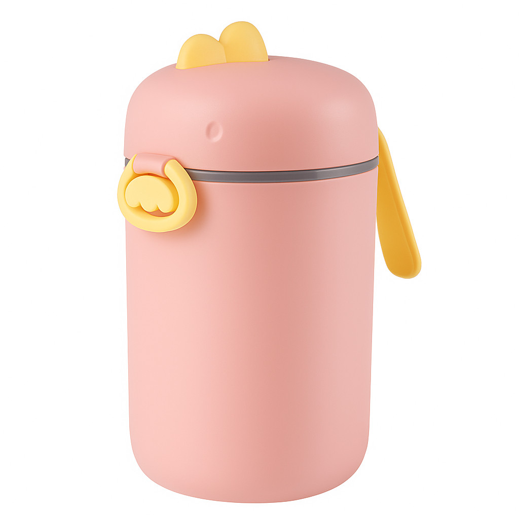 Pote Dosador de Leite em Pó Infantil e Colher Medidora Rosa