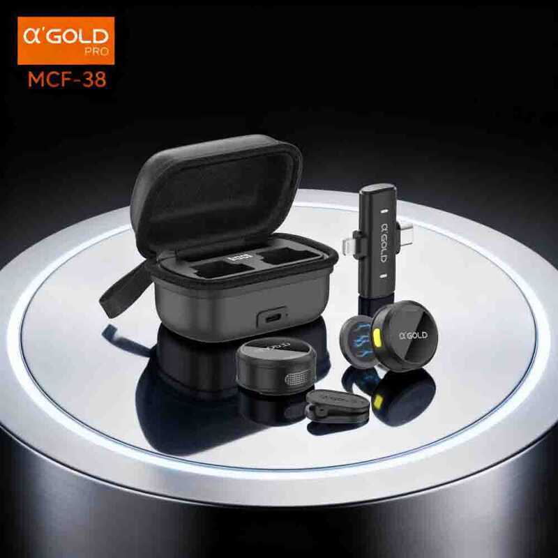 Microfone de Lapela A’gold Sem Fio com Fixação Magnética, Inclui Cabos Type-C/Lightning - MCF-38
