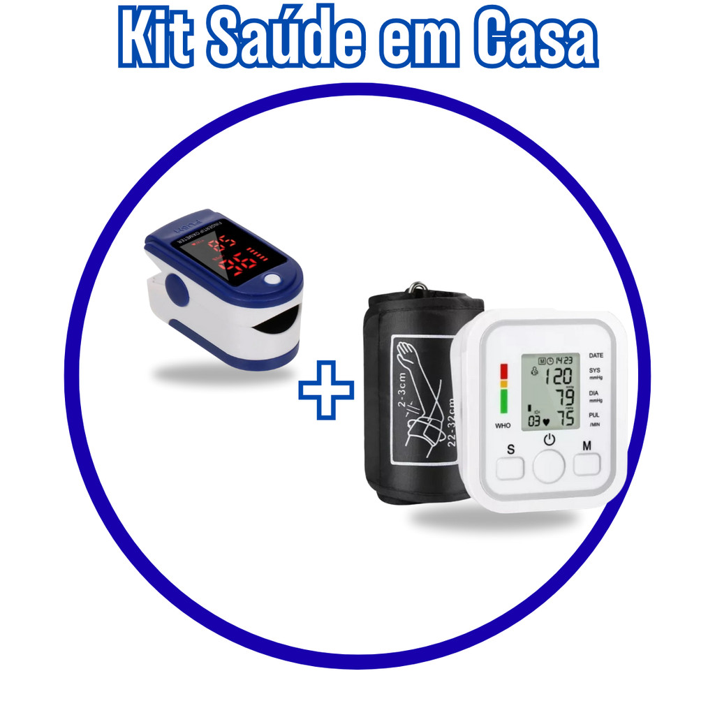 Kit Saúde em Casa: Oxímetro Digital de Dedo + Monitor Digital de Pressão Arterial de Braço em Oferta na Shopee