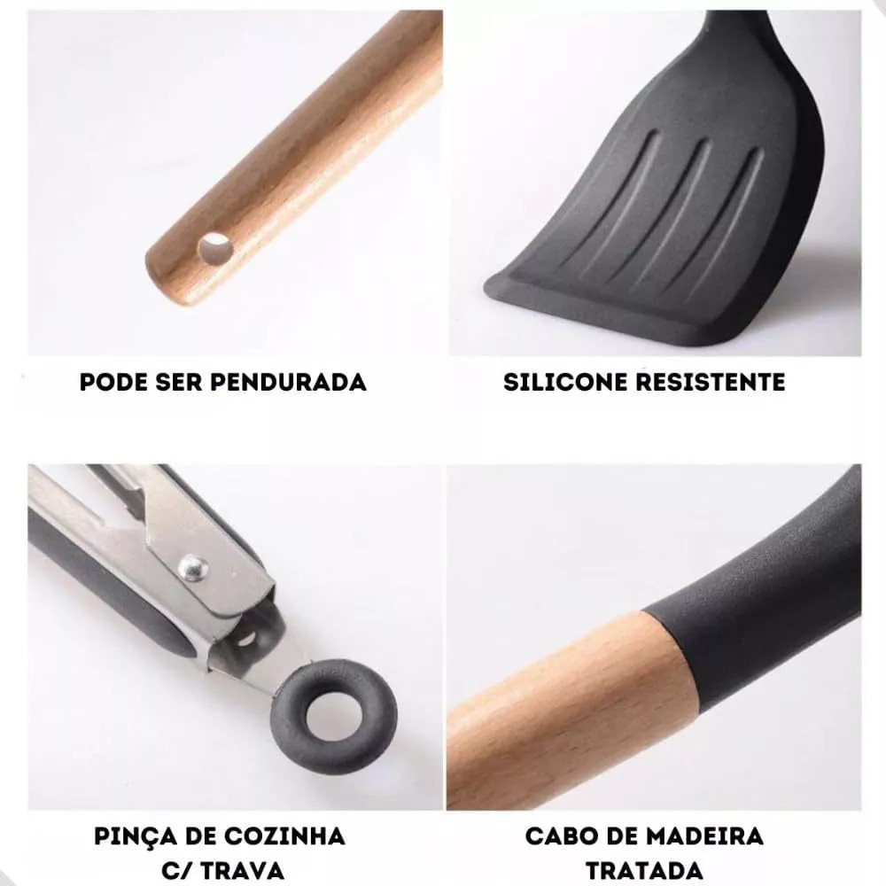 Conjunto de Utensílios de Cozinha 12Pçs - Silicone